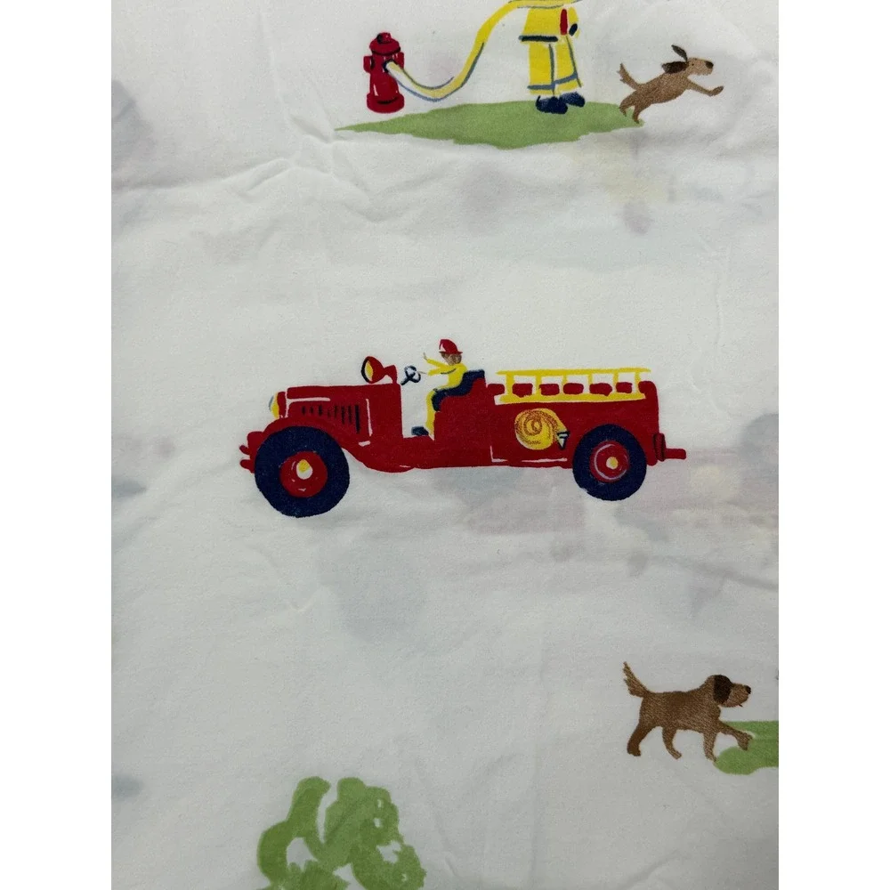 Pottery Barn Kids Firefighter Fire Truck Twin Flat Sheet Cotton White Red